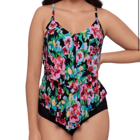TrimShaper Women's Ronnie Swim Tankini Top only, Blooming Beauty NWT - Picture 1 of 5